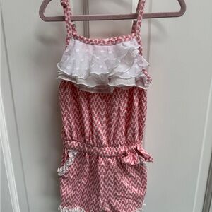 Trish Scully 3T Girls Pink and White Geometric Pattern Tank Top Romper Ruffles